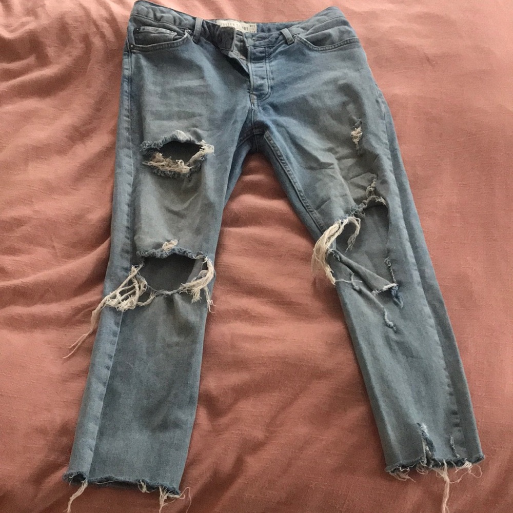 Topman distressed cropped stretch skinny denim jeans
